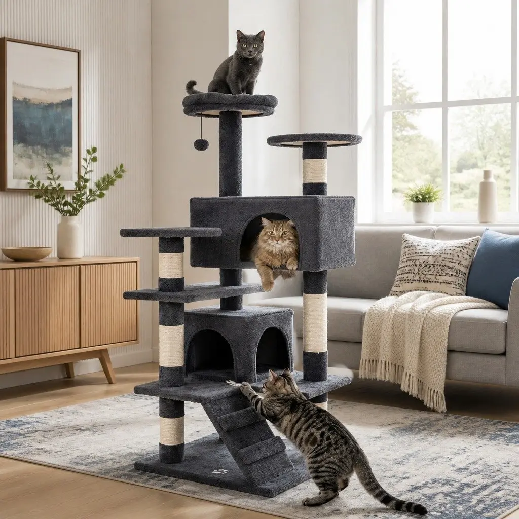 Cat Tree Tower 180cm Indoor Cats Multi-Level Plush Perches Condos Sisal