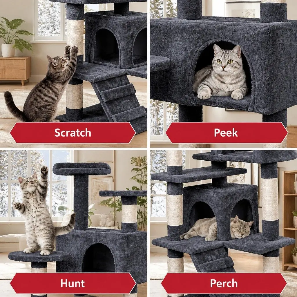 Cat Tree Tower 180cm Indoor Cats Multi-Level Plush Perches Condos Sisal