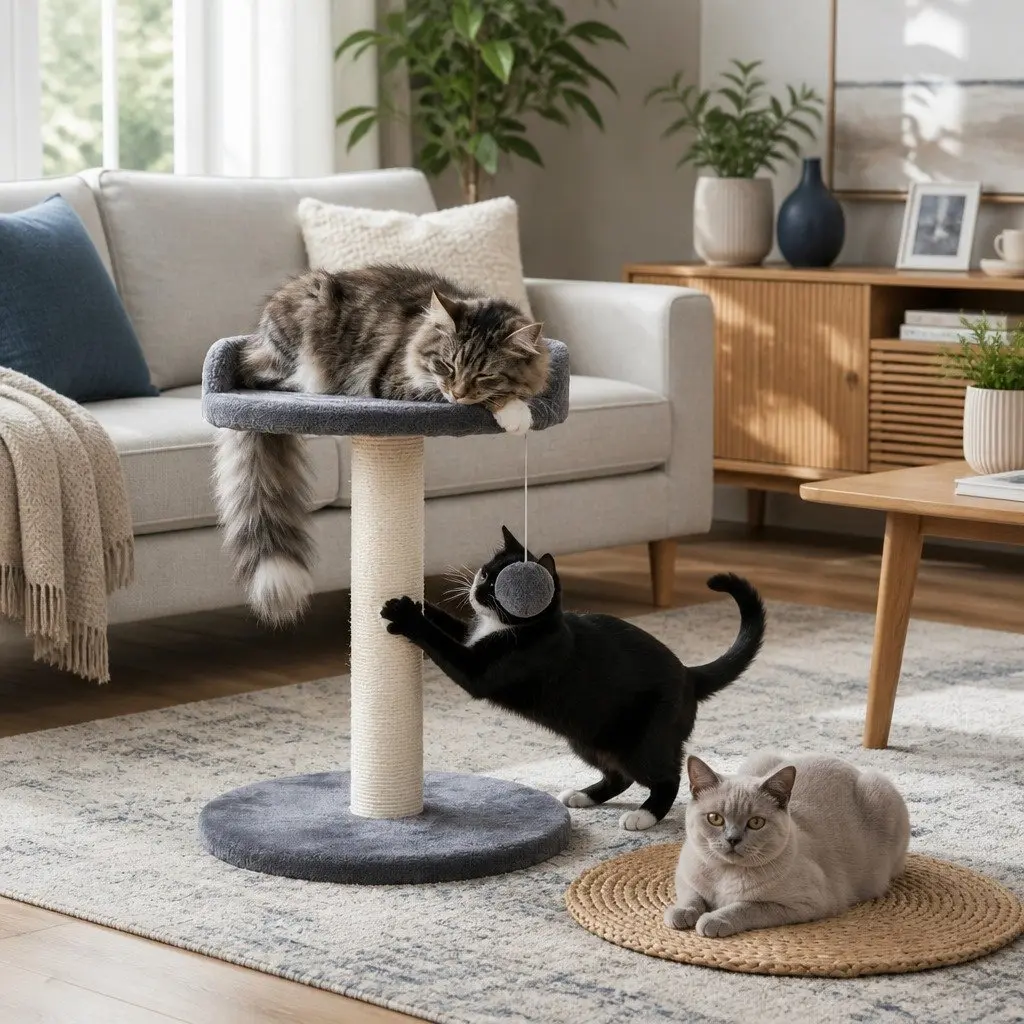 Cat Tree Tower Indoor Cats Plush Perch Sisal Scratching Post Hanging Toy Kittens