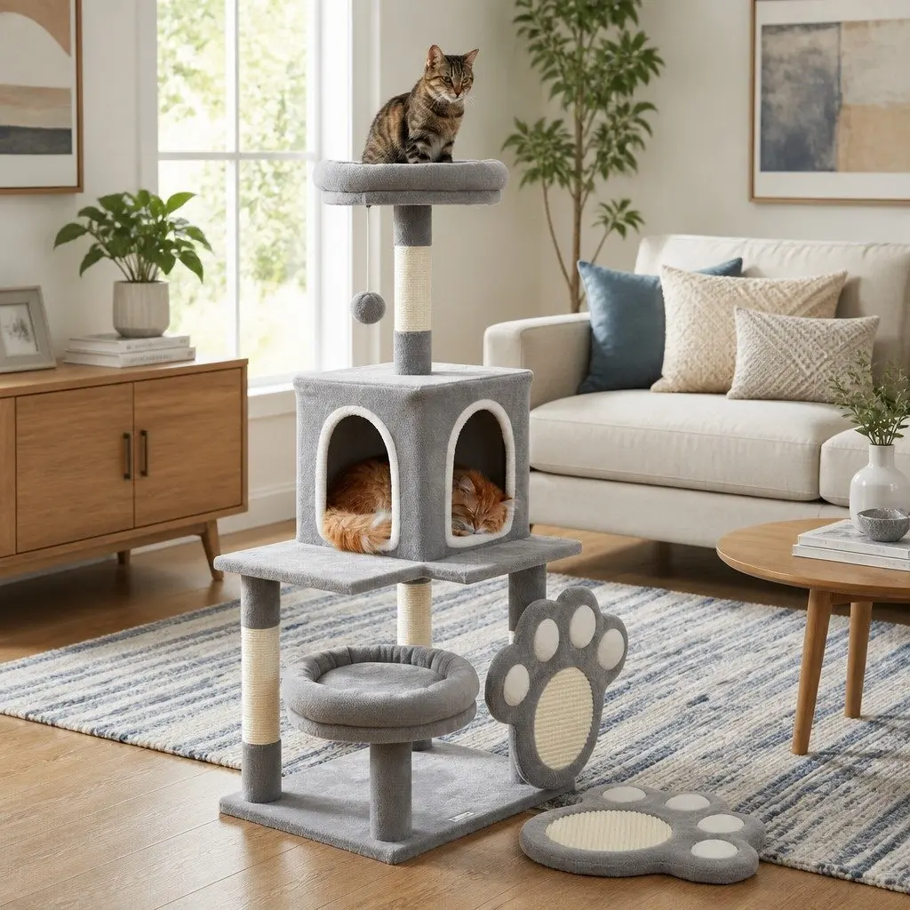 Cat Tree Tower for Indoor Cats Multi-Level Condo Plush Perch Scratching Posts 48 x 110 x 40 cm