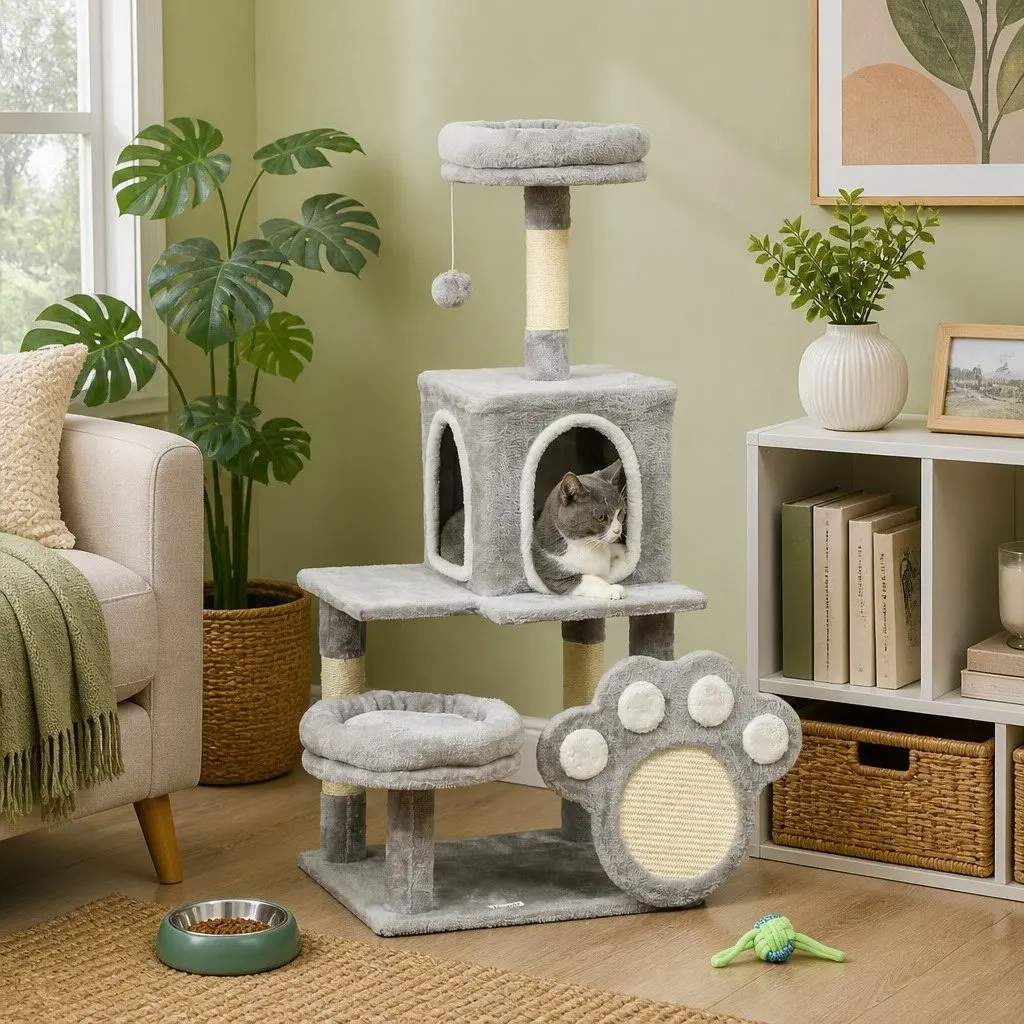 Cat Tree Tower for Indoor Cats Multi-Level Condo Plush Perch Scratching Posts 48 x 110 x 40 cm