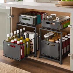2-Pack Under Sink Organizer Sliding Drawers Height Adjustable Kitchen Bathroom