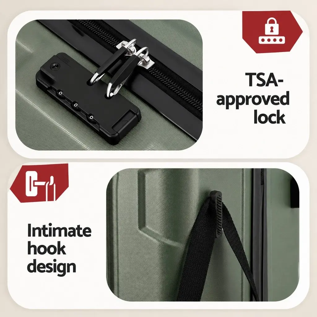 Luggage Suitcase Set 3pcs Trolley Case Hard Shell TSA Lock Travel Bag Grey Green