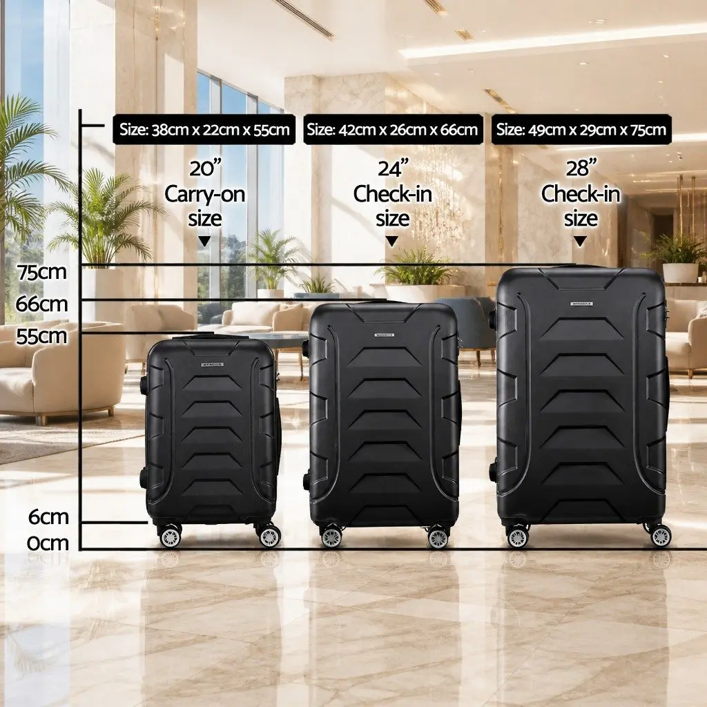 3 Piece Luggage Set 20-24-28 Inch Hard Shell Suitcase TSA Lock Spinner Wheels