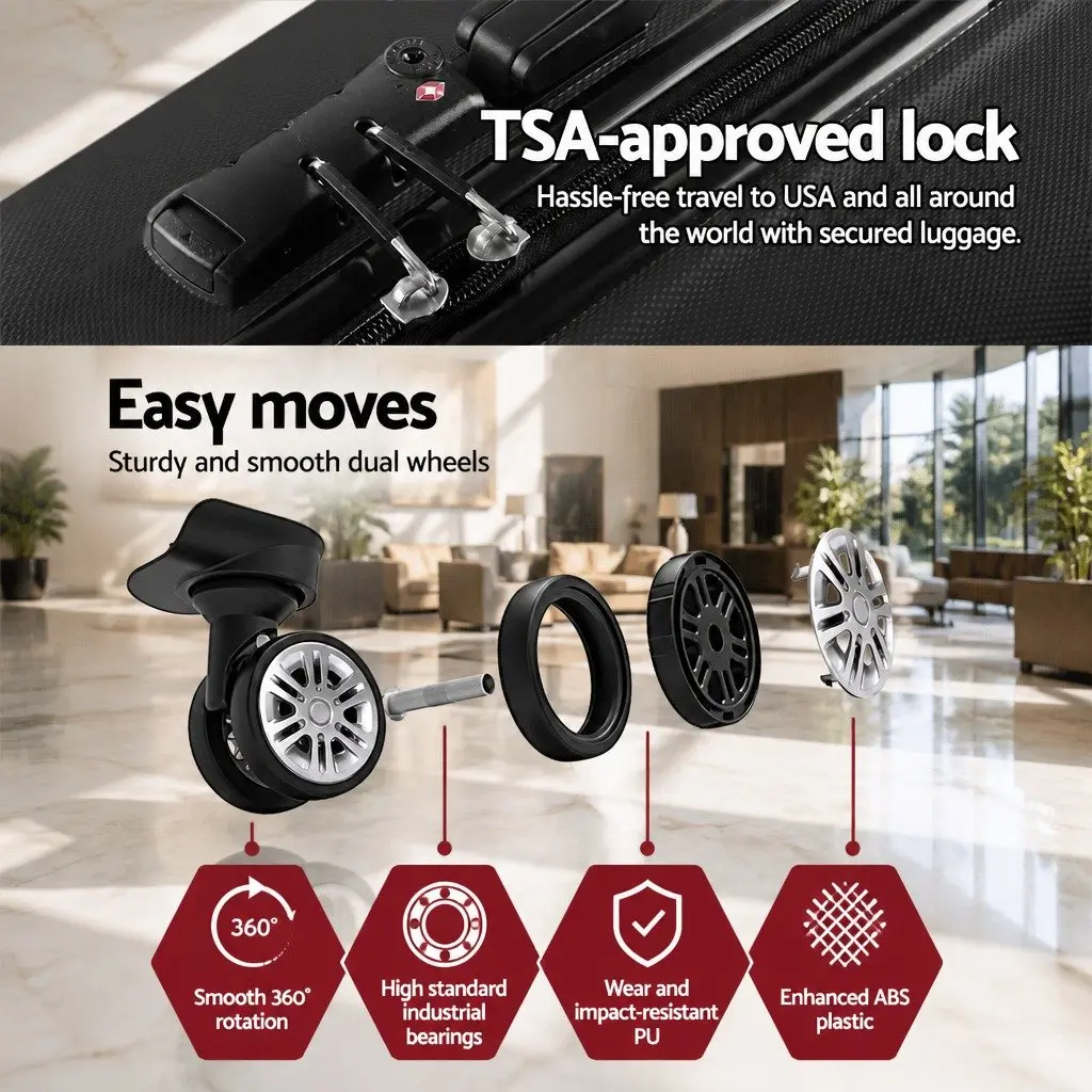 3 Piece Luggage Set 20-24-28 Inch Hard Shell Suitcase TSA Lock Spinner Wheels
