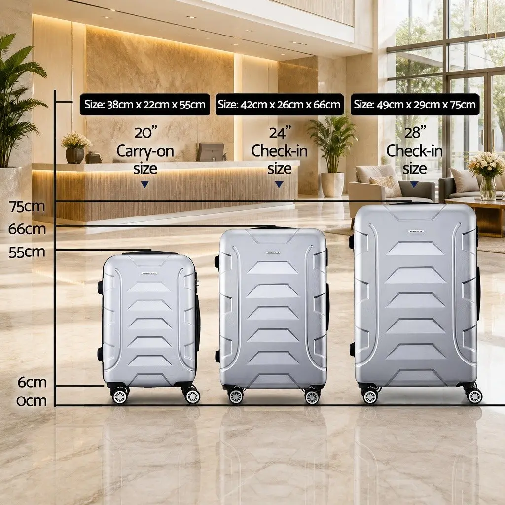 3 Piece Luggage Set 20 24 28 Inch Hard Shell Suitcase TSA Lock Spinner Wheels