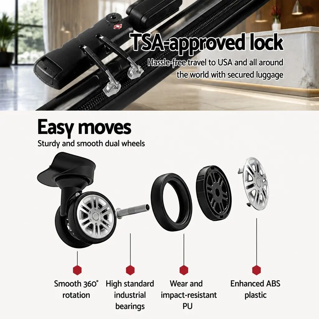 3 Piece Luggage Set 20 24 28 Inch Hard Shell Suitcase TSA Lock Spinner Wheels