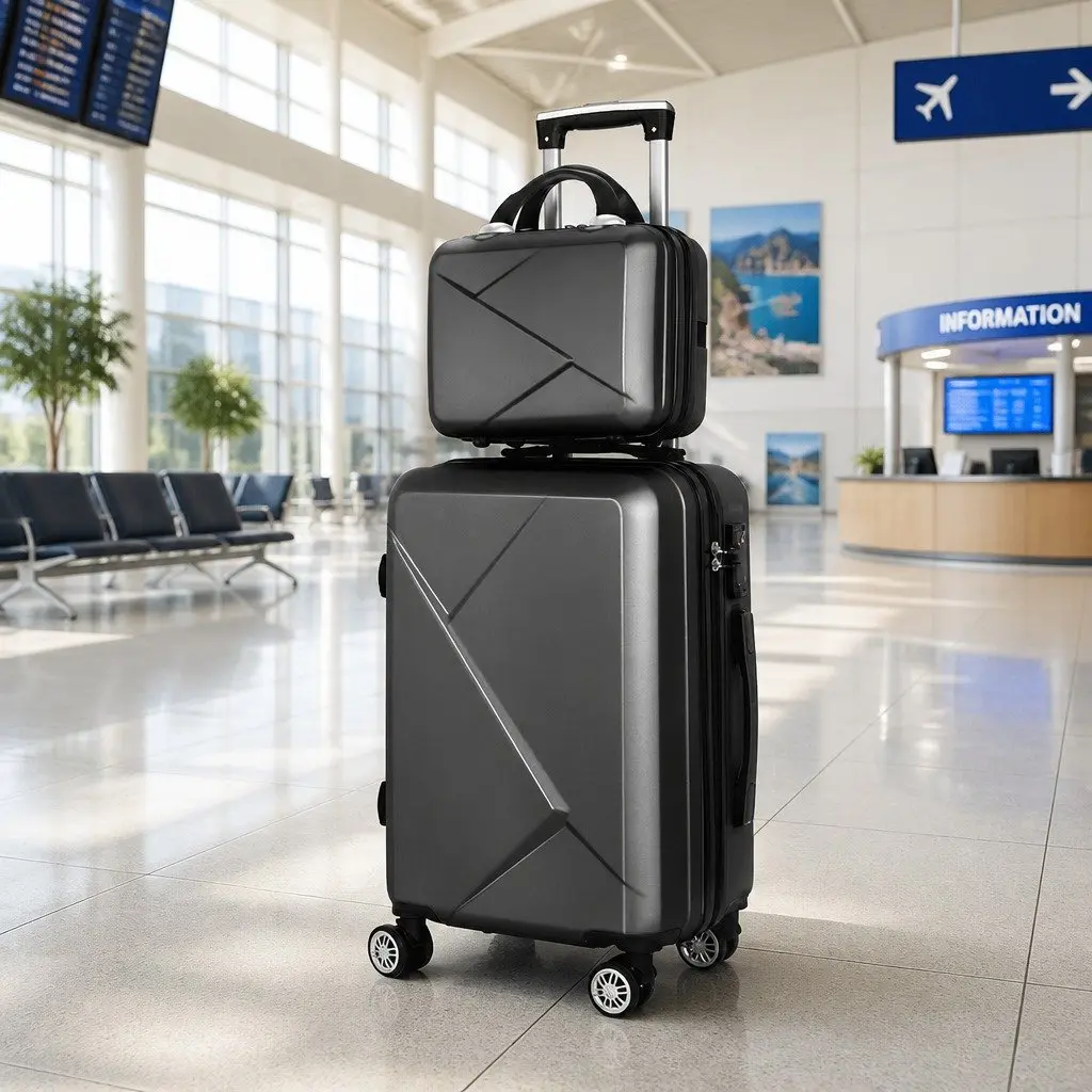 20 Inch & 12 Inch Luggage Set Hard Shell Travel Suitcase TSA Lock Black 2 Piece