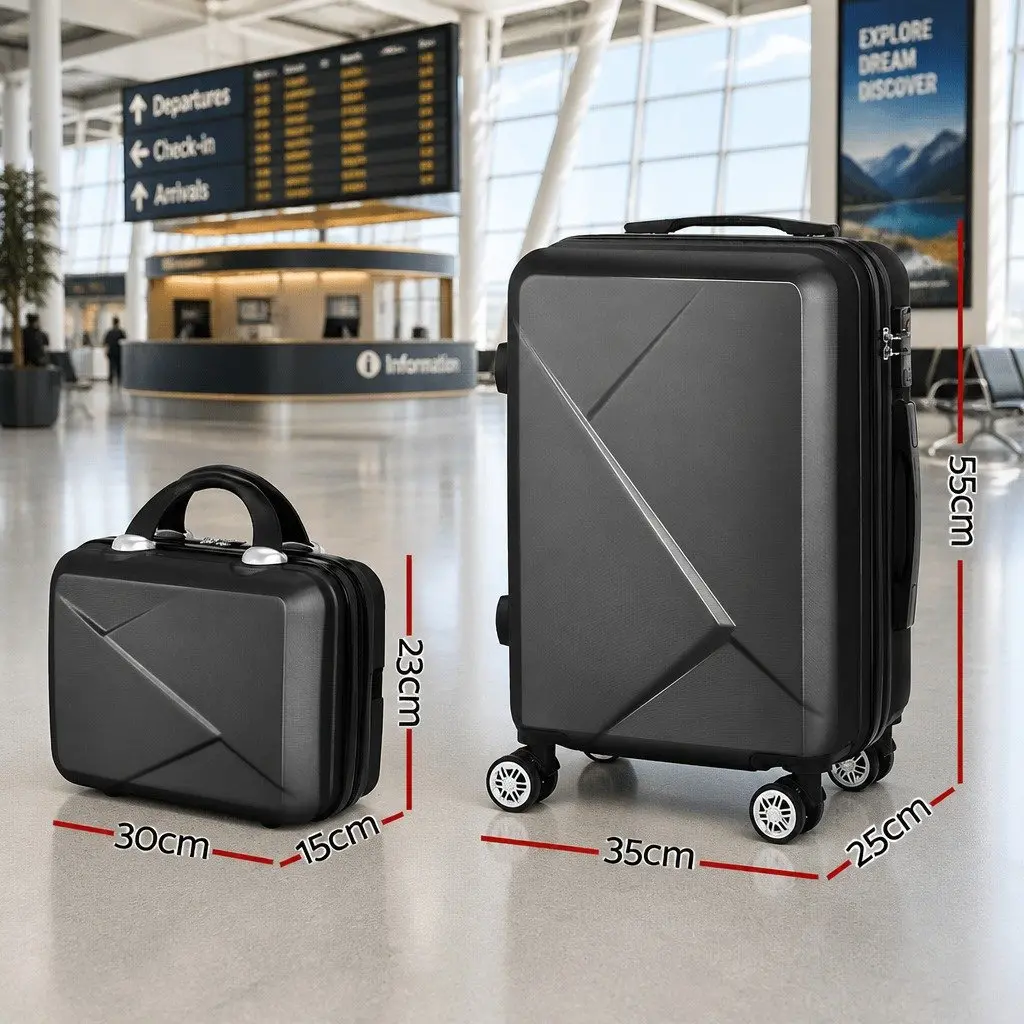 20 Inch & 12 Inch Luggage Set Hard Shell Travel Suitcase TSA Lock Black 2 Piece