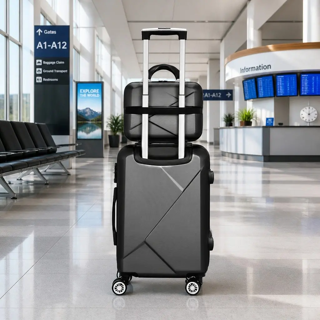 20 Inch & 12 Inch Luggage Set Hard Shell Travel Suitcase TSA Lock Black 2 Piece