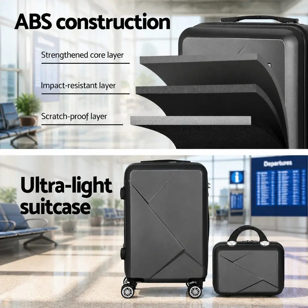20 Inch & 12 Inch Luggage Set Hard Shell Travel Suitcase TSA Lock Black 2 Piece