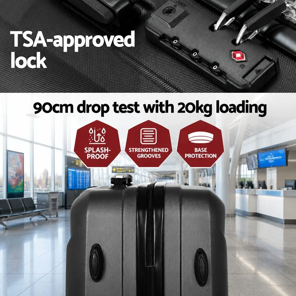 20 Inch & 12 Inch Luggage Set Hard Shell Travel Suitcase TSA Lock Black 2 Piece