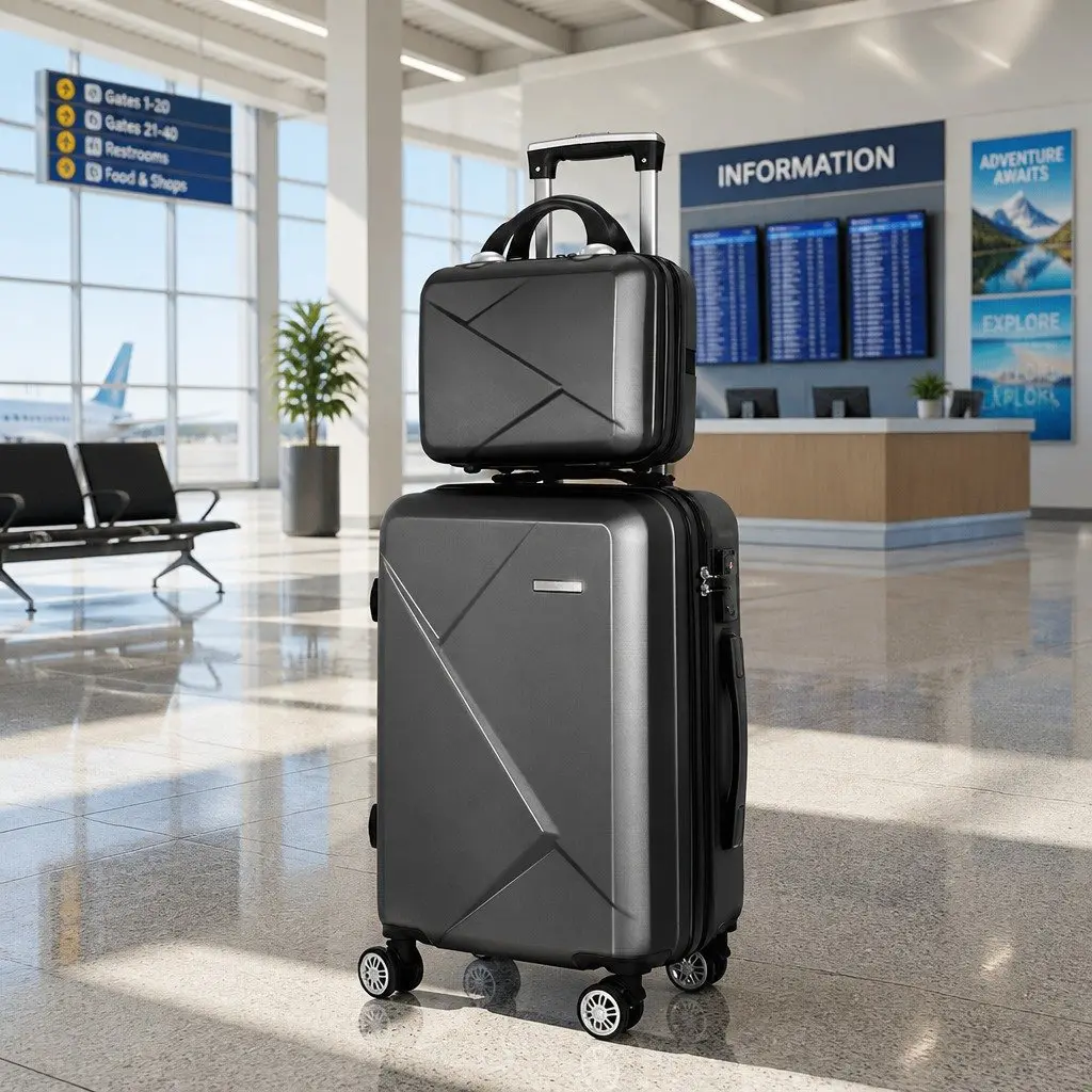 20 Inch & 12 Inch Luggage Set Hard Shell Travel Suitcase TSA Lock Black 2 Piece