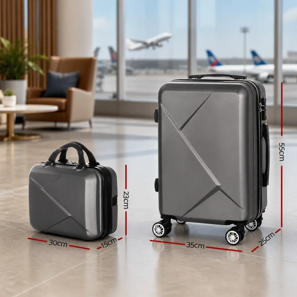 Luggage Set 2pc 20" & 12" Hard Shell Suitcase TSA Lock Travel Case Dark Grey