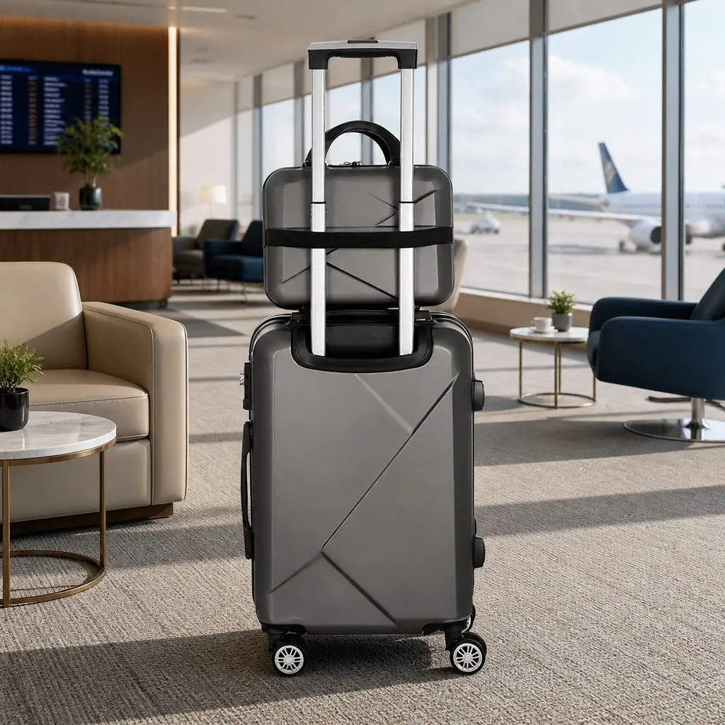 Luggage Set 2pc 20" & 12" Hard Shell Suitcase TSA Lock Travel Case Dark Grey