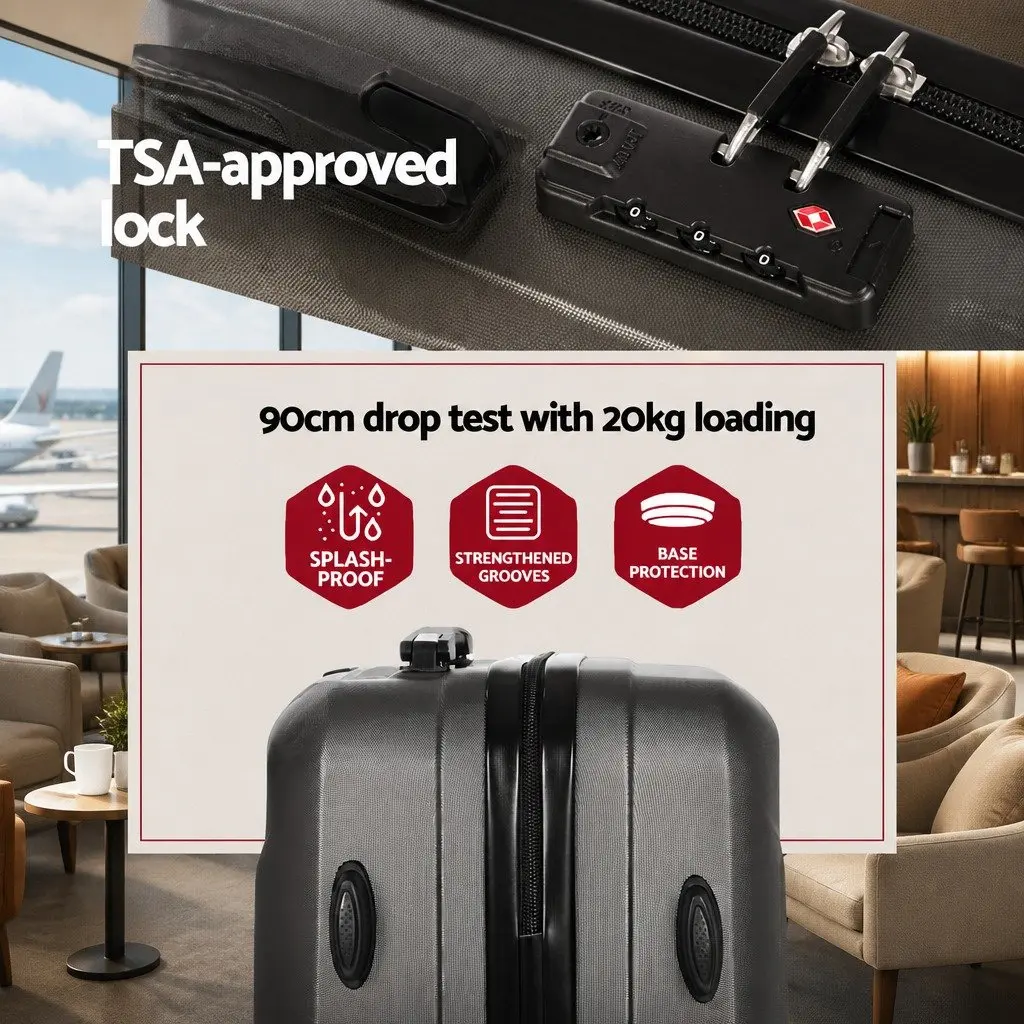 Luggage Set 2pc 20" & 12" Hard Shell Suitcase TSA Lock Travel Case Dark Grey