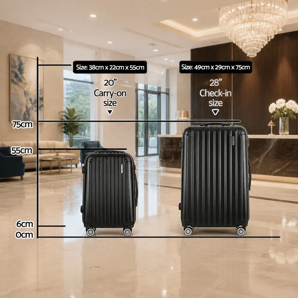 2 Piece Lightweight Hard Shell Suitcase Set for Travel 20in and 28in Dark Grey