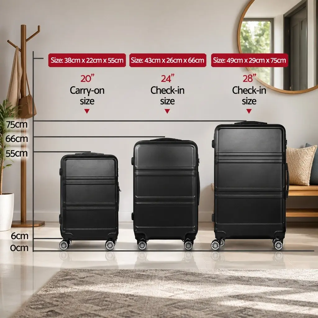 3 Piece Luggage Set 20 24 28 Inch Hard Shell Suitcase TSA Lock Spinner Wheels