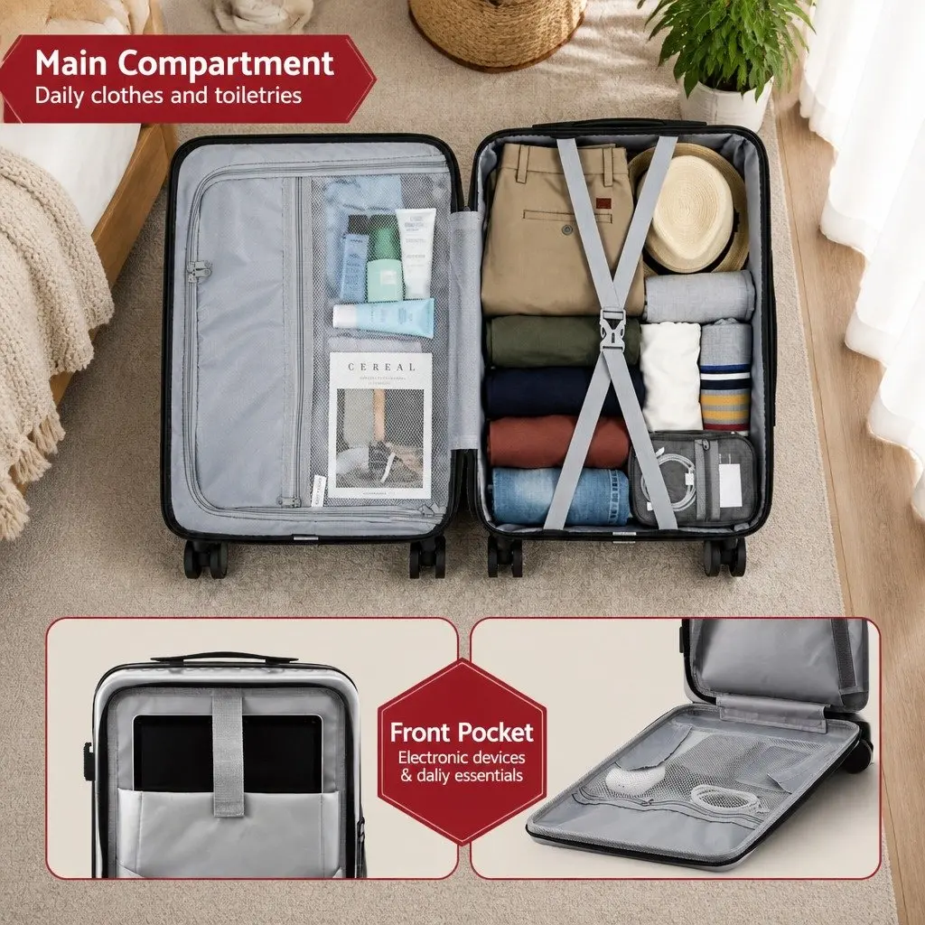 20" Carry-On Suitcase with Front Pocket and Locks