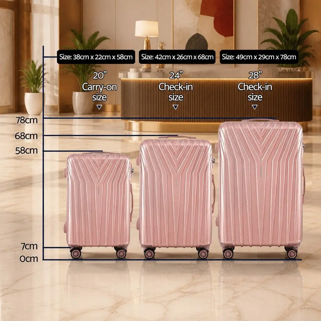 Luggage Set Suitcase 3 Piece 20 24 28 Inch Hard Shell Carry On Pink