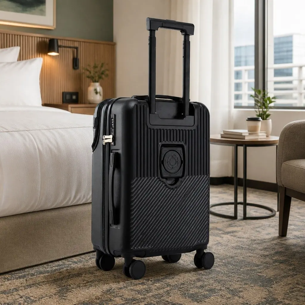 20 Inch Carry On Luggage Suitcase for Travel with Front Pocket and TSA Lock Black