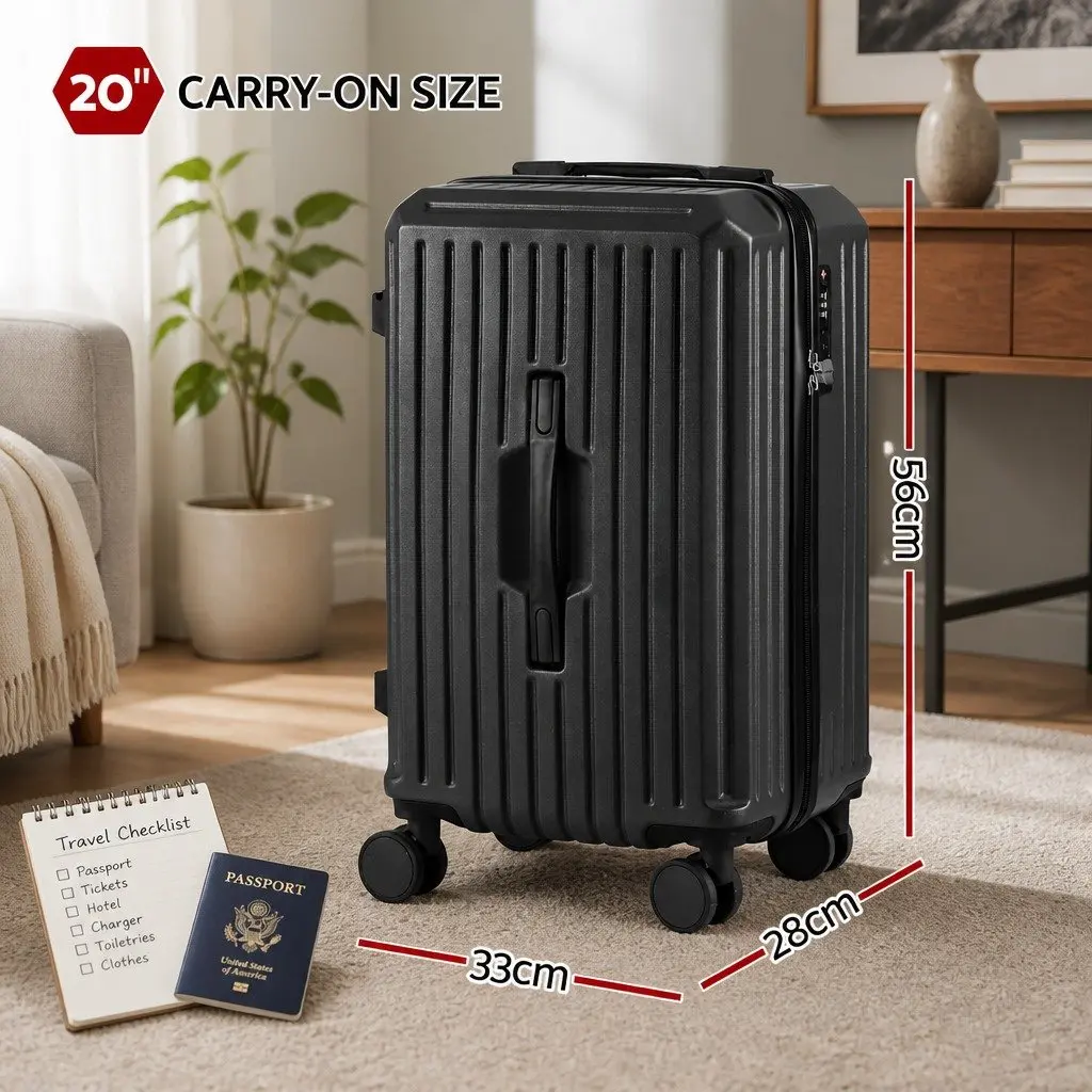 20" Trunk Luggage Suitcase Carry On Travel Trolley Case Black