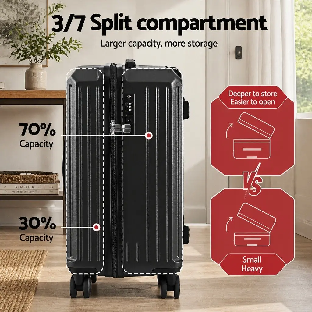 20" Trunk Luggage Suitcase Carry On Travel Trolley Case Black