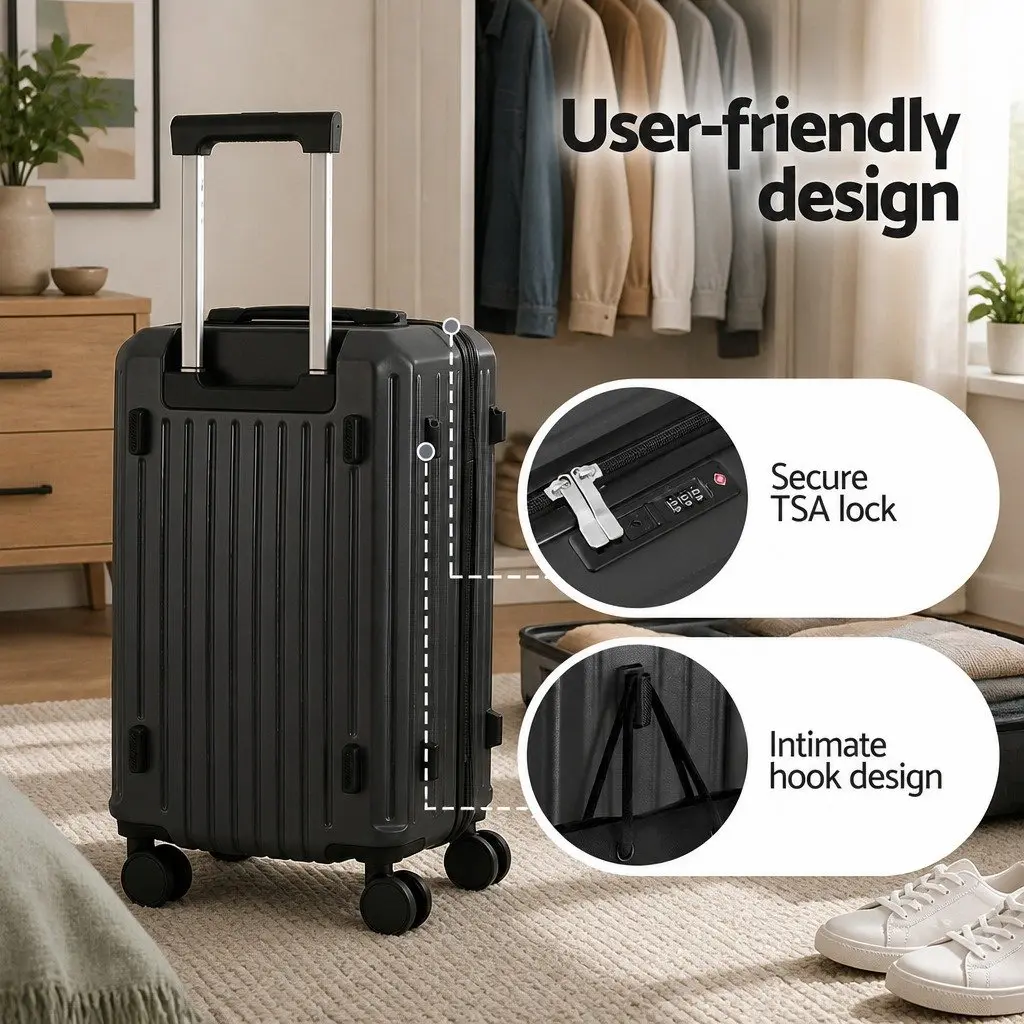 20" Trunk Luggage Suitcase Carry On Travel Trolley Case Black