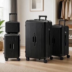 4-Piece Trunk Luggage Suitcase Set Travel Carry On TSA Lock Spinner Wheels Black