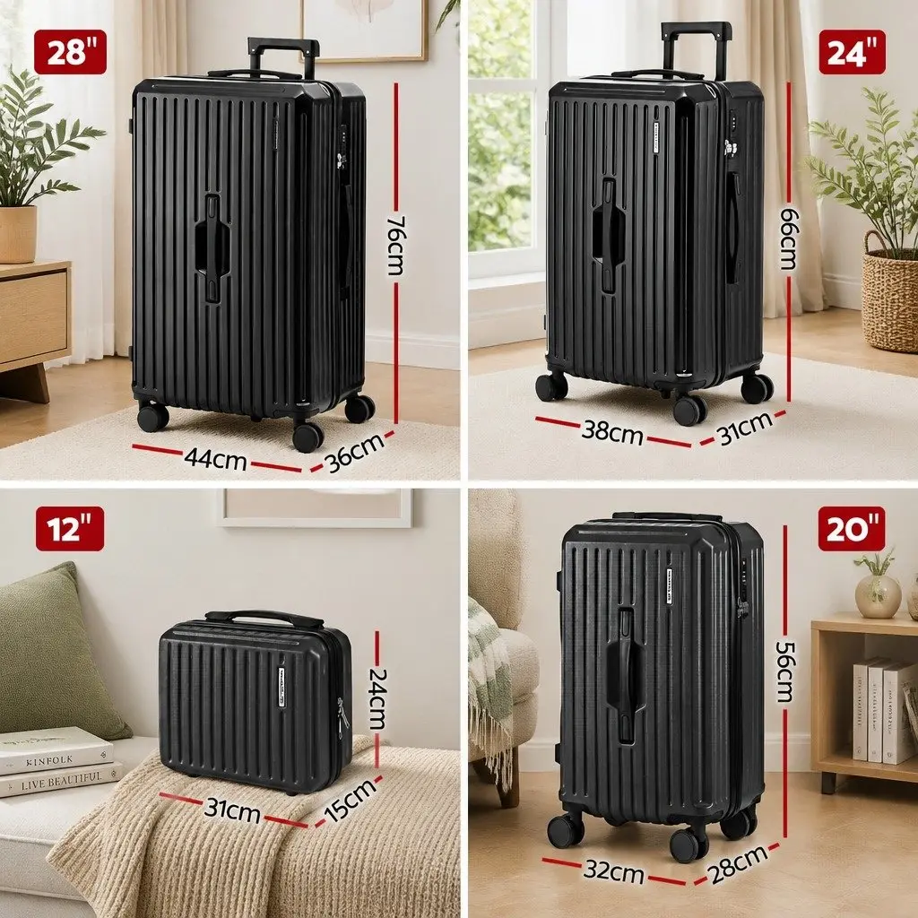 4 Piece Black Luggage Suitcase Set Travel Carry On Trunk Spinner with TSA Lock