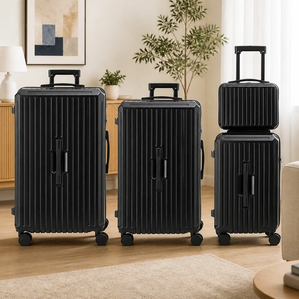 4 Piece Black Luggage Suitcase Set Travel Carry On Trunk Spinner with TSA Lock