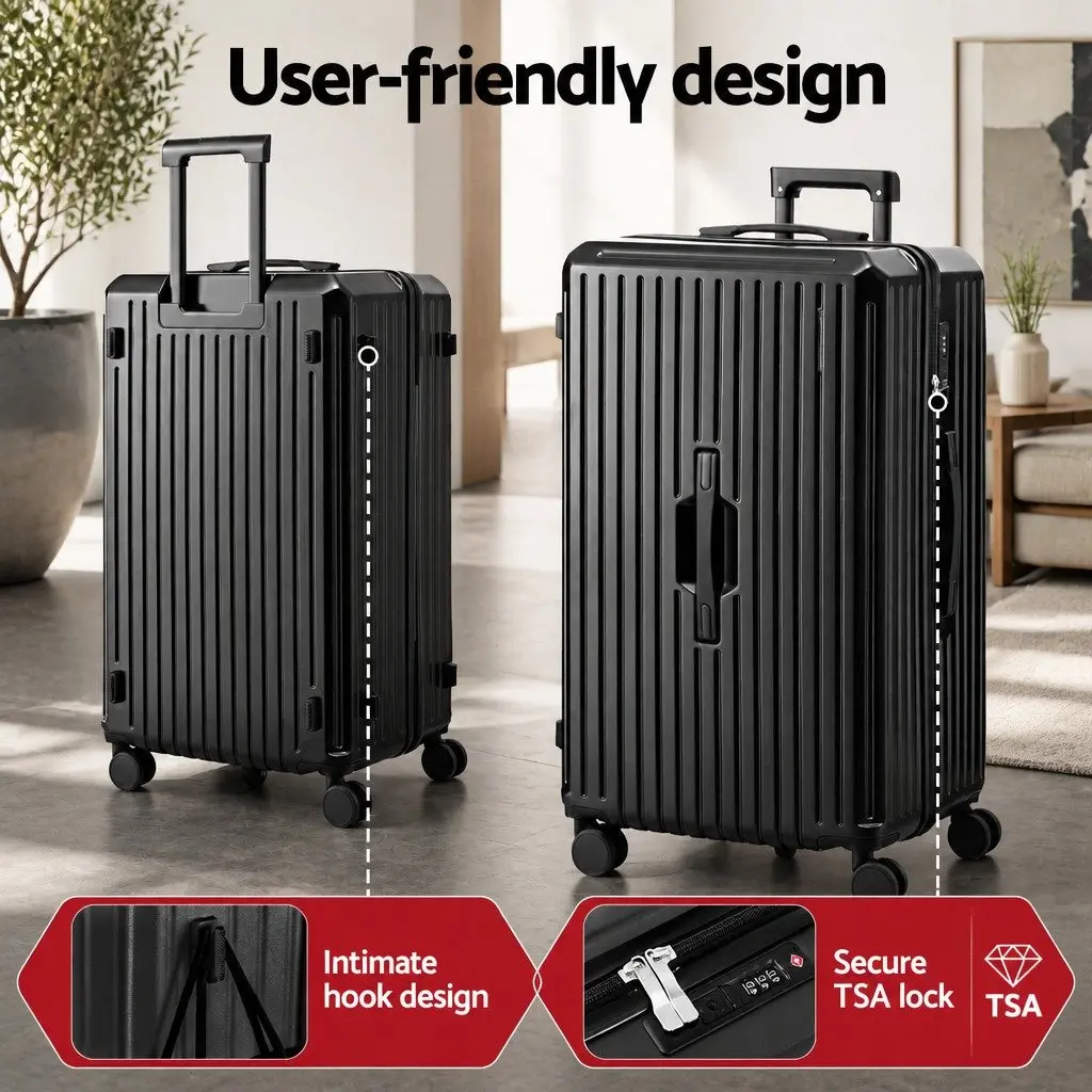 4 Piece Black Luggage Suitcase Set Travel Carry On Trunk Spinner with TSA Lock