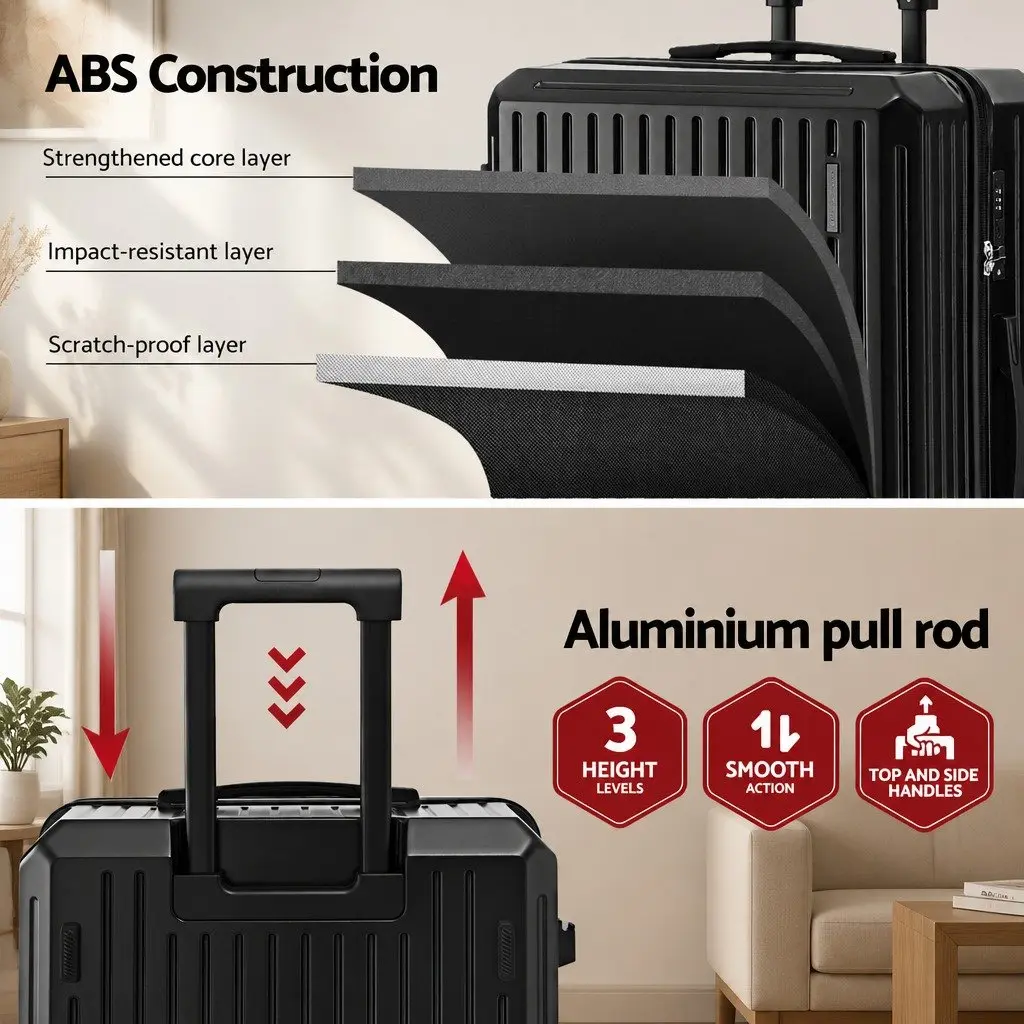 4 Piece Black Luggage Suitcase Set Travel Carry On Trunk Spinner with TSA Lock