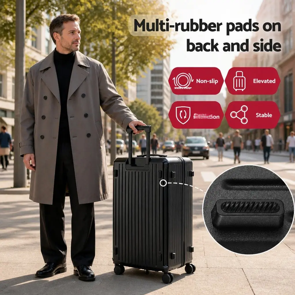 4 Piece Black Luggage Suitcase Set Travel Carry On Trunk Spinner with TSA Lock