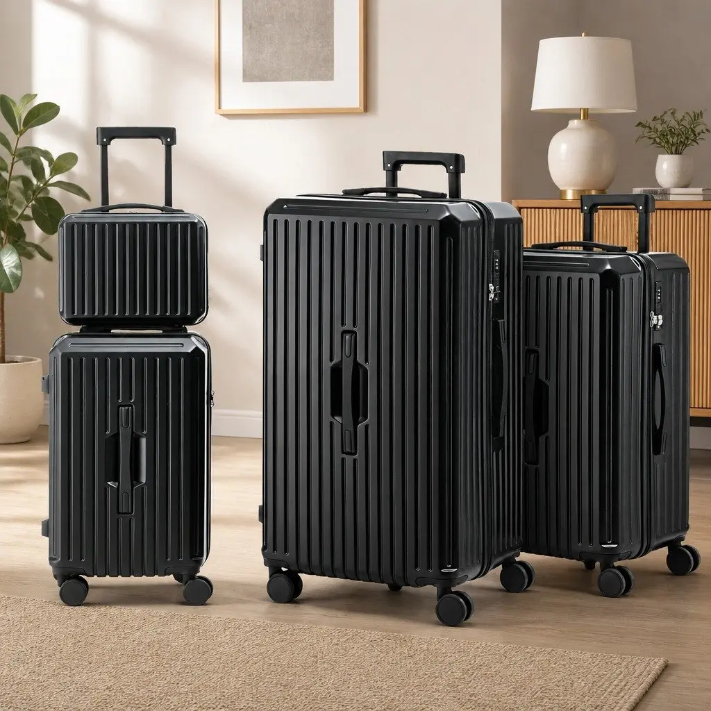 4 Piece Black Luggage Suitcase Set Travel Carry On Trunk Spinner with TSA Lock