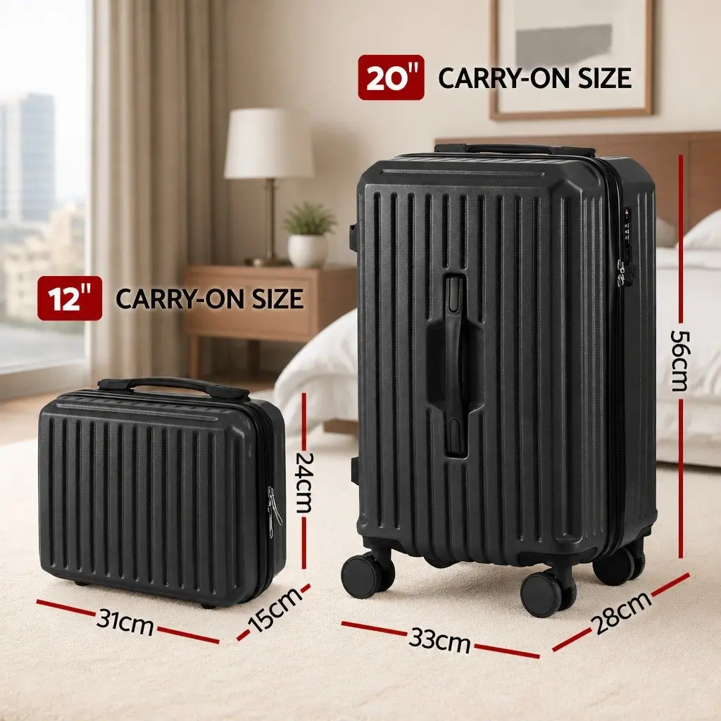 Trunk Luggage Suitcase Set 2 Piece Travel Carry On Case 12 Inch 20 Inch Black