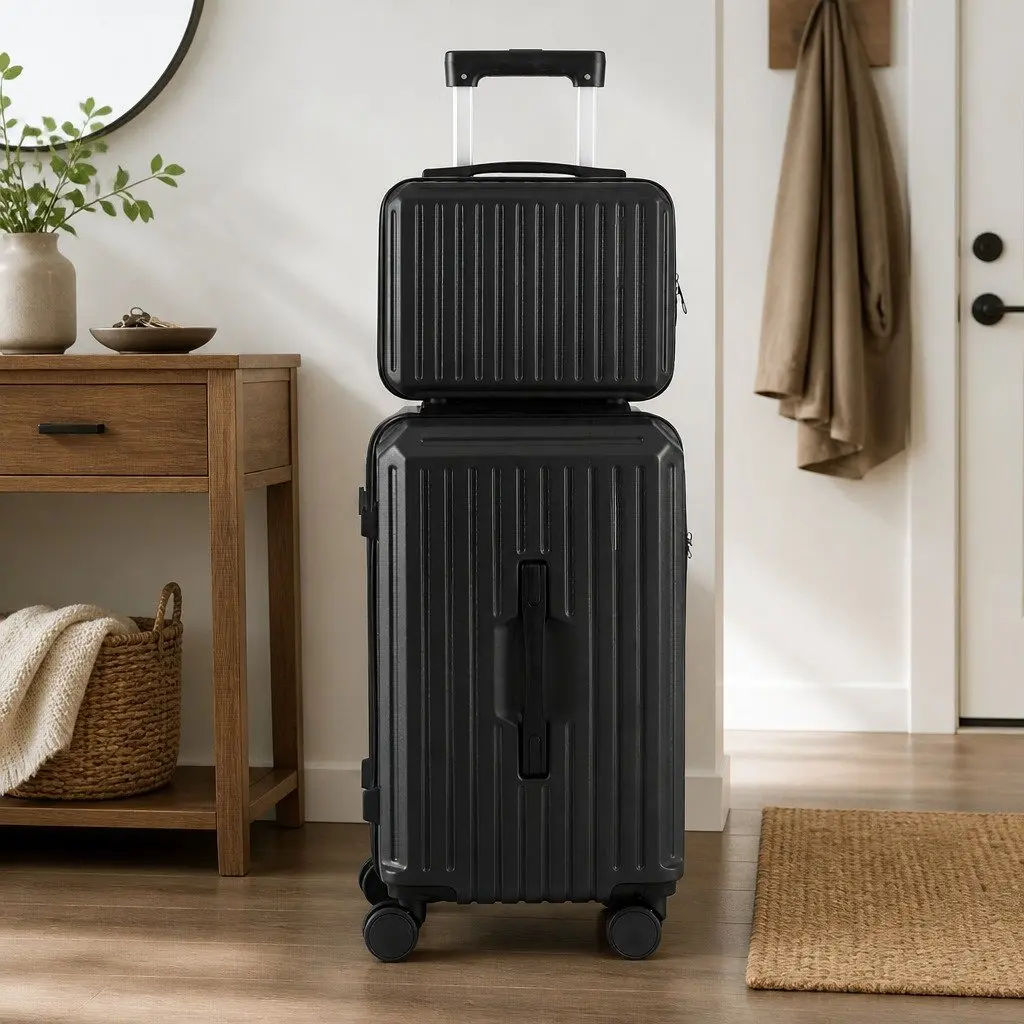 Trunk Luggage Suitcase Set 2 Piece Travel Carry On Case 12 Inch 20 Inch Black