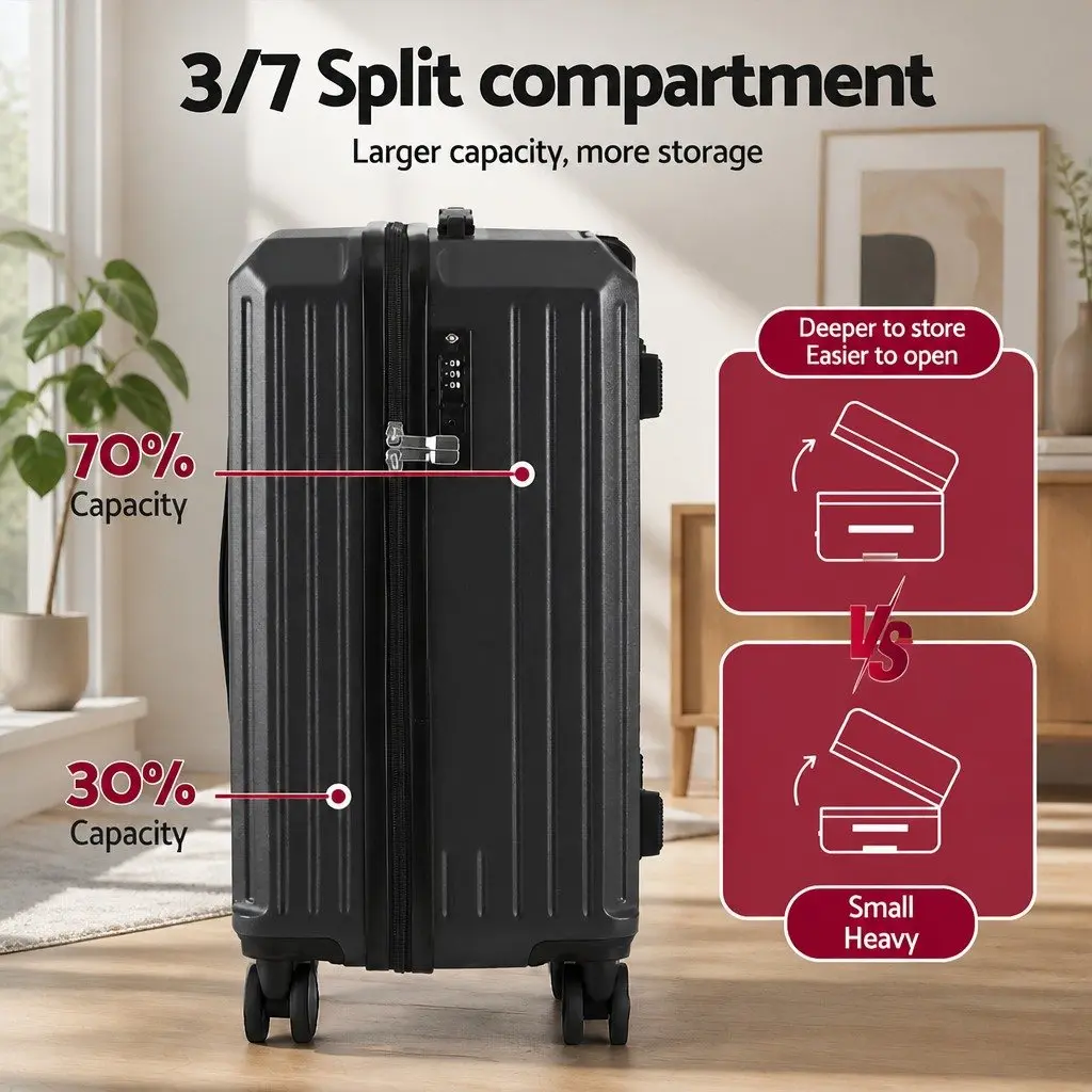 Trunk Luggage Suitcase Set 2 Piece Travel Carry On Case 12 Inch 20 Inch Black