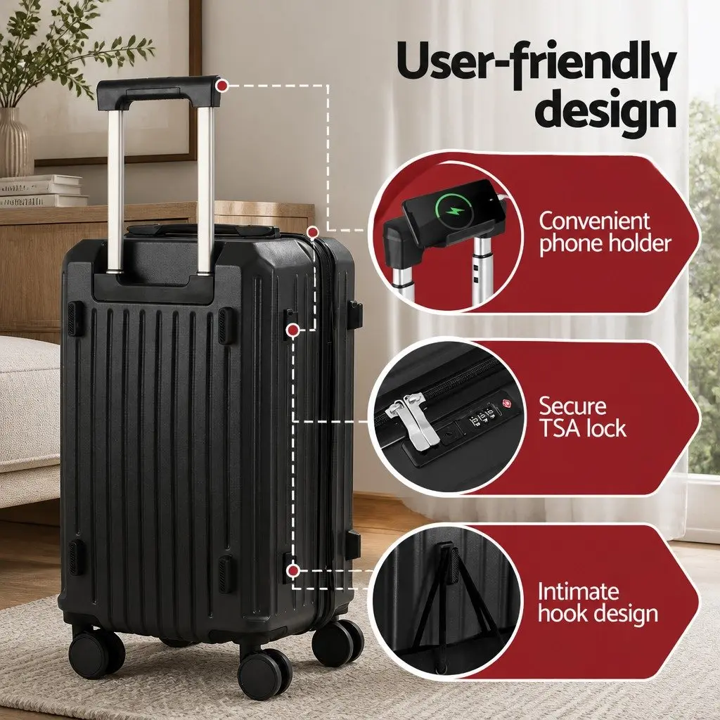 Trunk Luggage Suitcase Set 2 Piece Travel Carry On Case 12 Inch 20 Inch Black