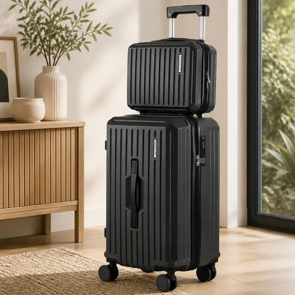 Trunk Luggage Suitcase Set 2 Piece Travel Carry On Case 12 Inch 20 Inch Black