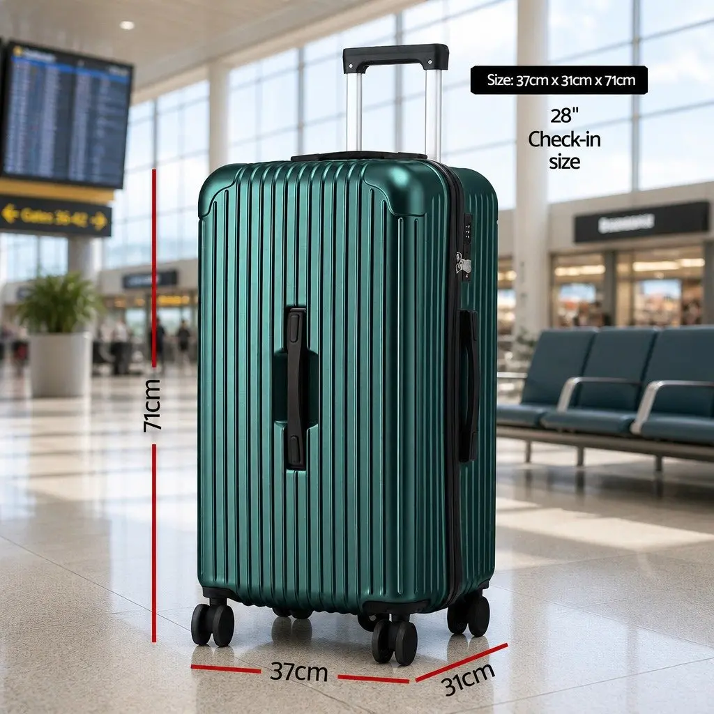 28" Trunk Luggage Suitcase Green Travel Case with 5 Wheels USB Type-C Port TSA