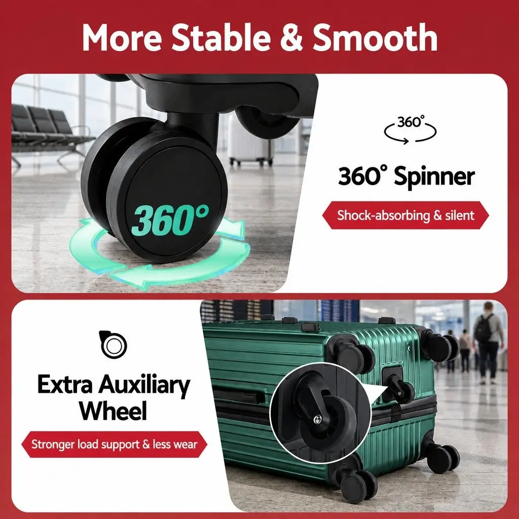 28" Trunk Luggage Suitcase Green Travel Case with 5 Wheels USB Type-C Port TSA