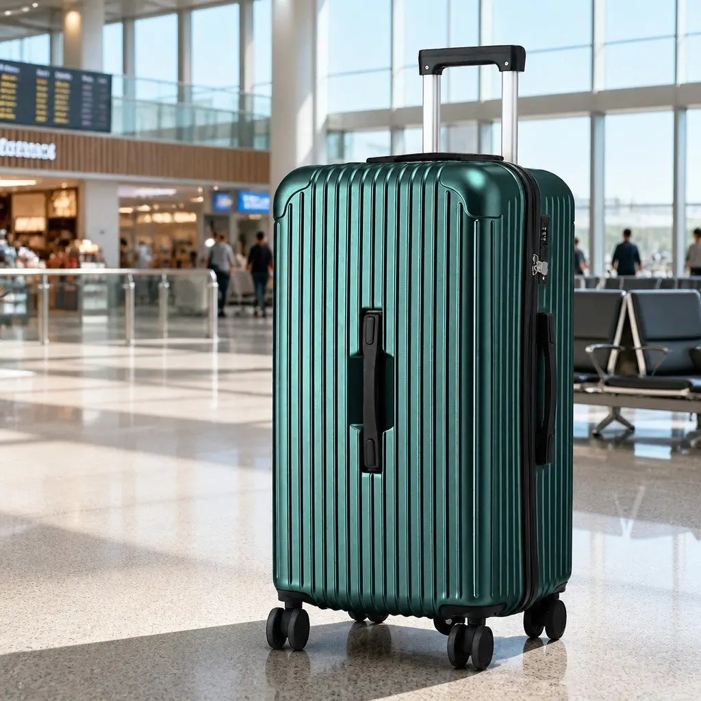 28" Trunk Luggage Suitcase Green Travel Case with 5 Wheels USB Type-C Port TSA
