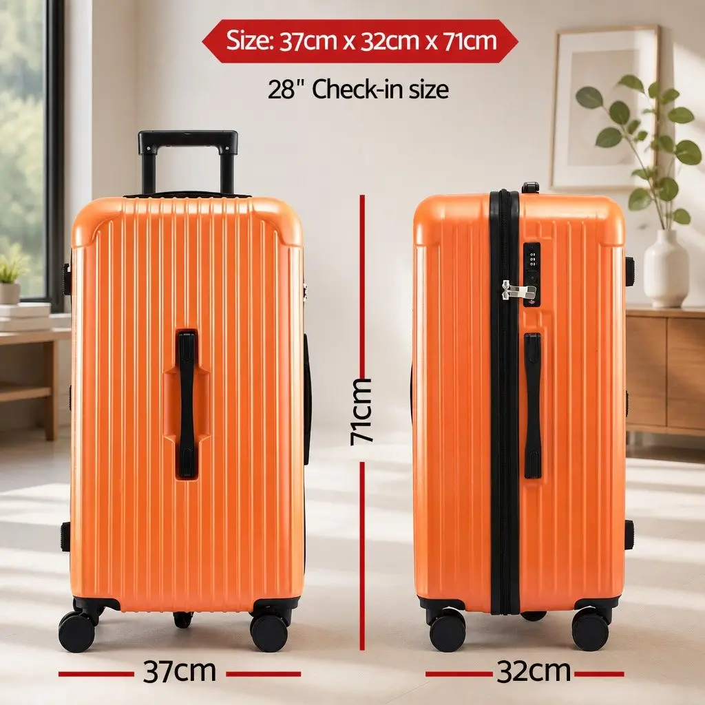 28 Inch Trunk Luggage Suitcase for Travel Orange Hard Shell with Wheels