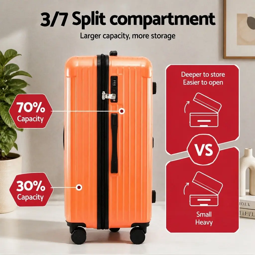 28 Inch Trunk Luggage Suitcase for Travel Orange Hard Shell with Wheels