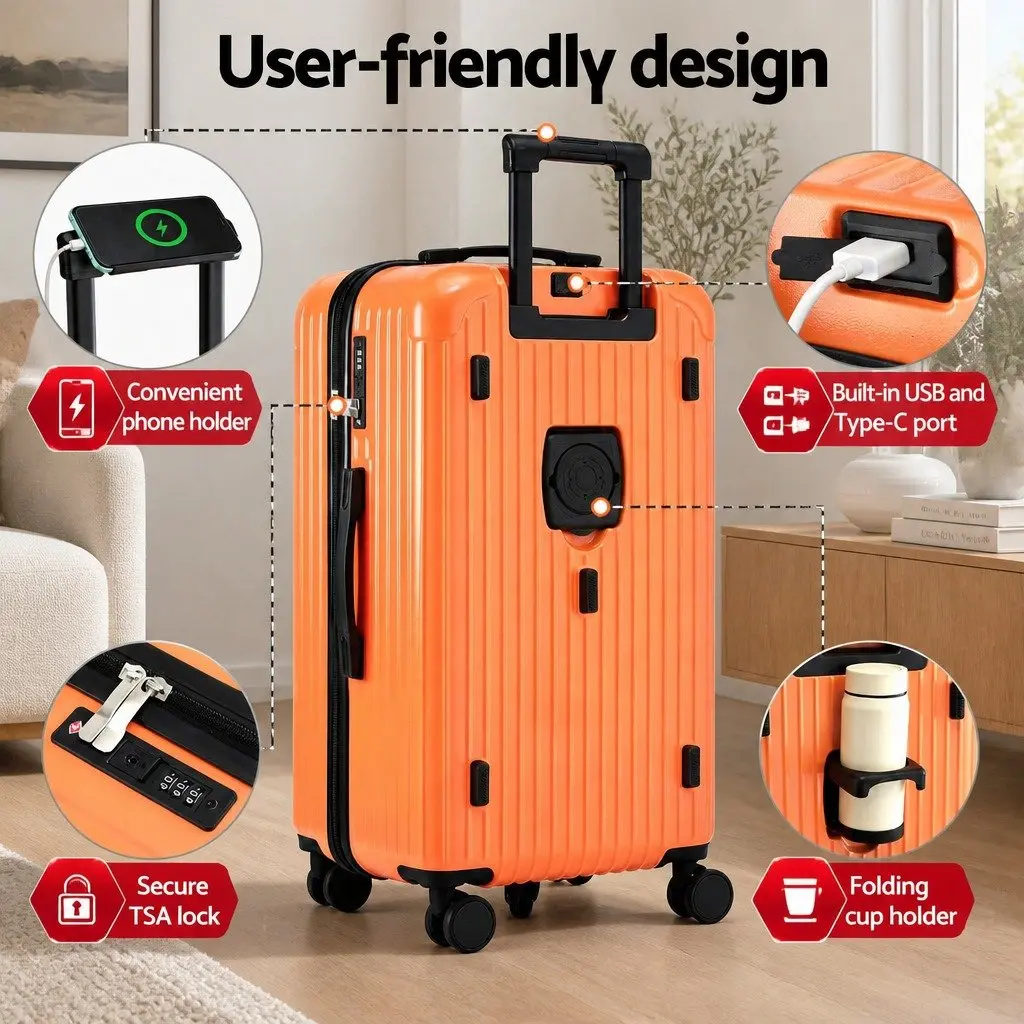 28 Inch Trunk Luggage Suitcase for Travel Orange Hard Shell with Wheels