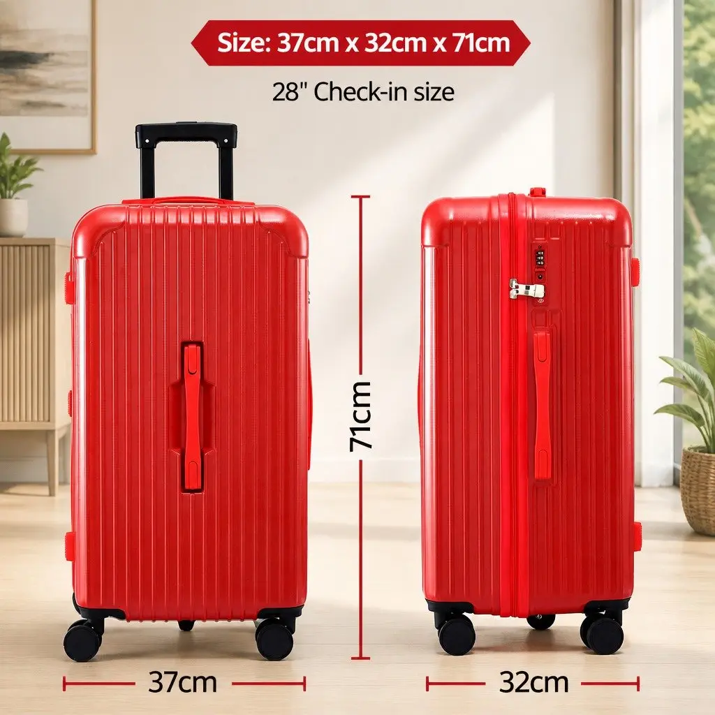 28" Trunk Luggage Suitcase Hard Case Travel Trolley Bag 5 Wheels USB Port Red