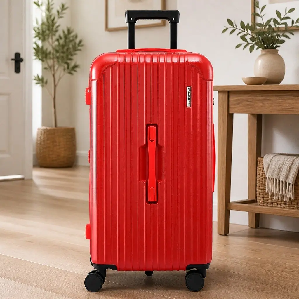 28" Trunk Luggage Suitcase Hard Case Travel Trolley Bag 5 Wheels USB Port Red