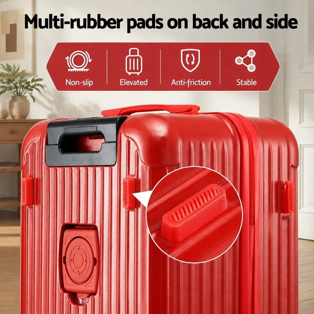 28" Trunk Luggage Suitcase Hard Case Travel Trolley Bag 5 Wheels USB Port Red
