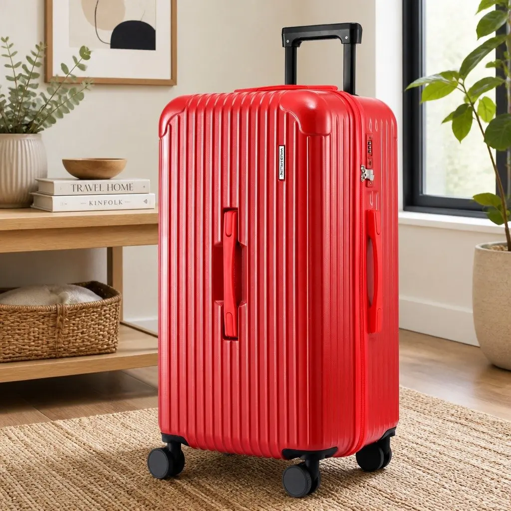 28" Trunk Luggage Suitcase Hard Case Travel Trolley Bag 5 Wheels USB Port Red